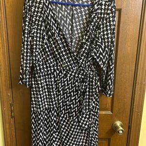 Black and White Houndstooth Wrap Dress